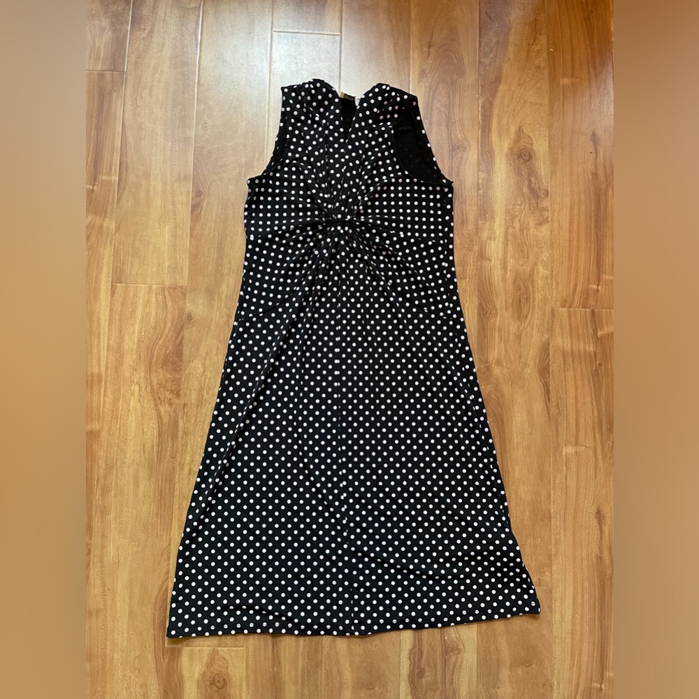 Vintage 90s Black & White Sleeveless Polka Dot Jersey Tank Day Dress Size Small - Picture 5 of 11